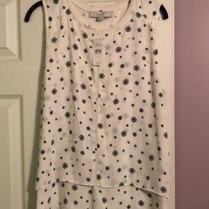 NWT Loft Blouse Tank Camisole Ivory Black L Large